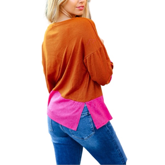 NEW HAPTICS FUCHSIA & RUST COLOR BLOCK HACCI TOP - Picture 3 of 9